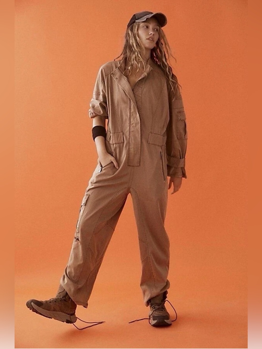 FP Movement by Free People Fly High OS Jumpsuit in Peruvian Walnut, Size XS